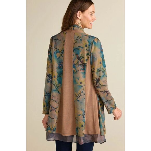 Soft Surroundings Floral Tea Garden Topper Tiered Cardigan Sweater Bird Boho LP - Picture 3 of 16